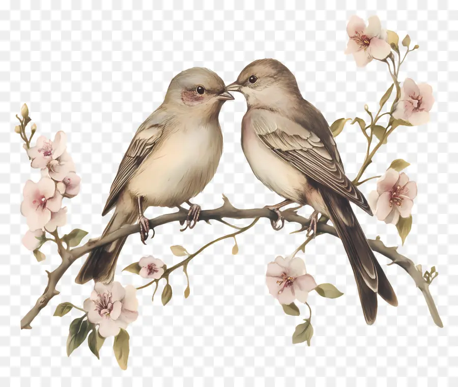 Oiseaux De Mariage，Deux Oiseaux Sur Une Branche PNG