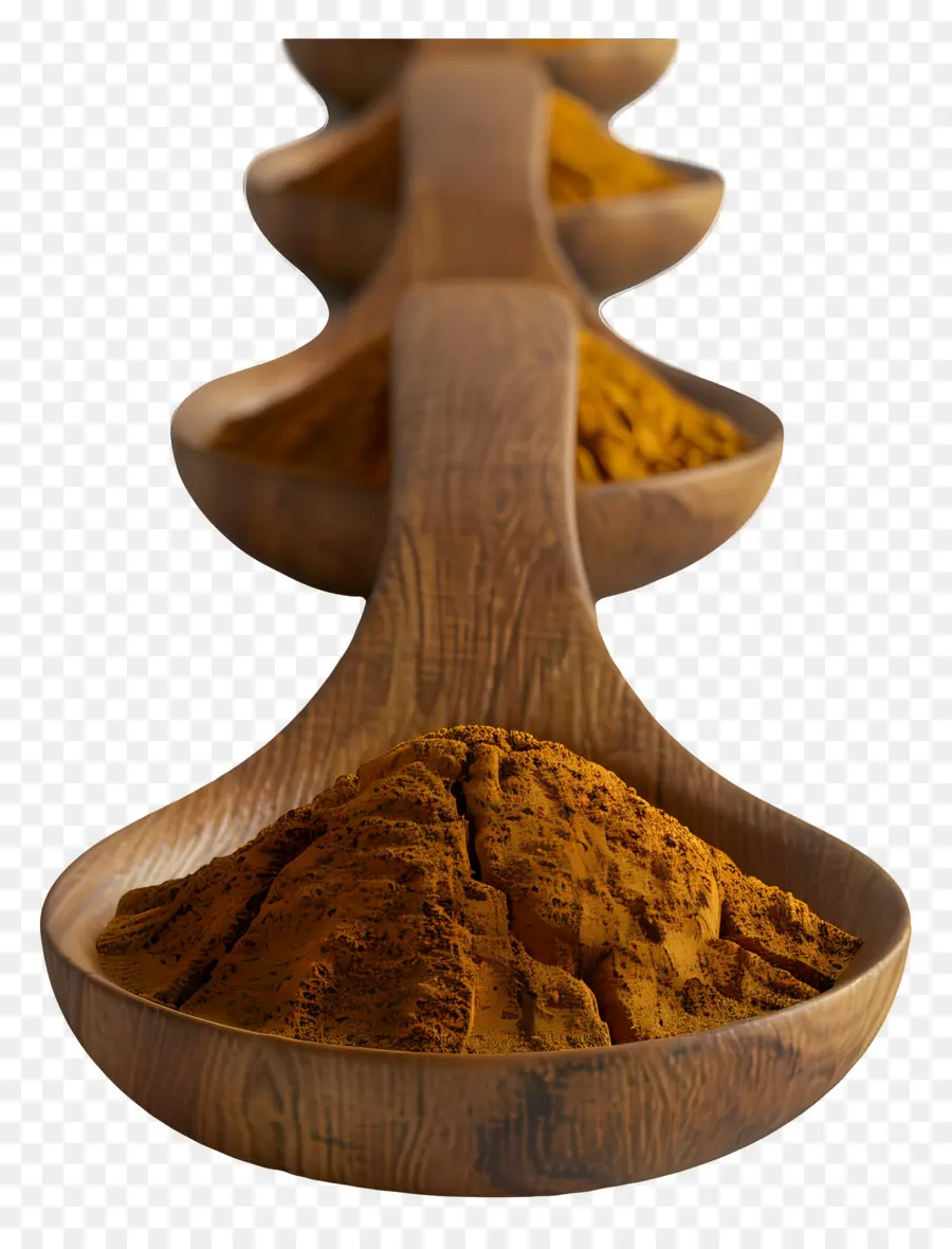 Poudre De Curcuma，Cuillère En Bois PNG