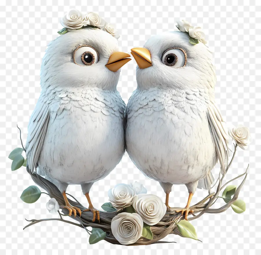 Oiseaux De Mariage，Oiseaux De Dessin Animé Avec Des Fleurs PNG