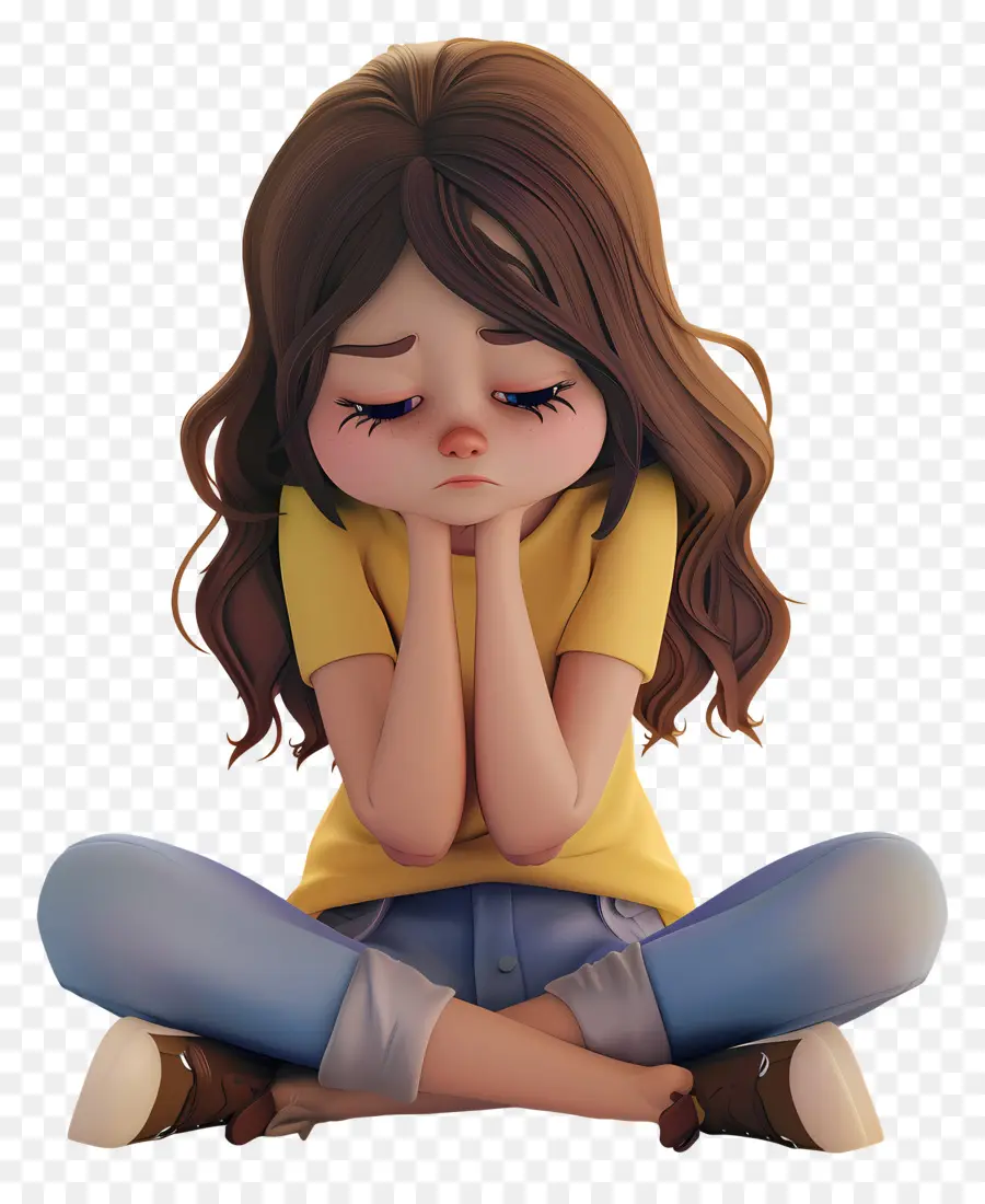 Fille Triste，Triste Fille Assise PNG