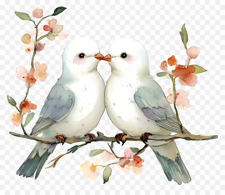 Oiseaux De Mariage，Oiseaux Blancs Sur Branche PNG