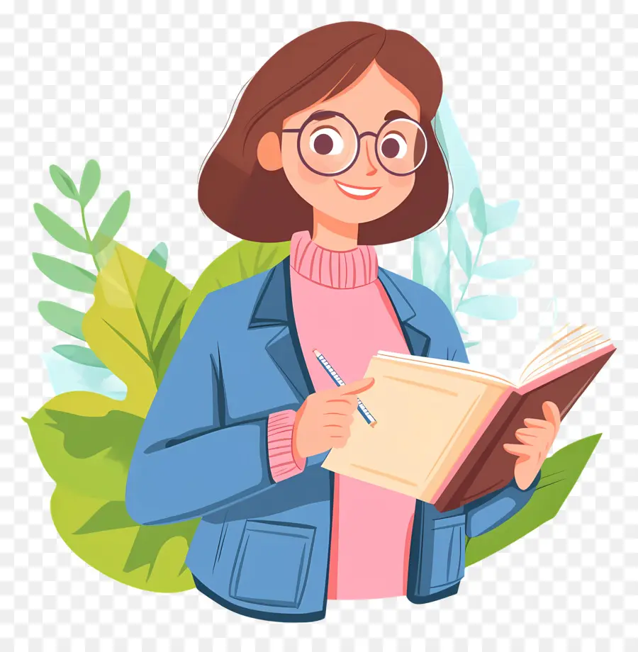 Professeur De Dessin Animé，Fille Avec Des Livres PNG