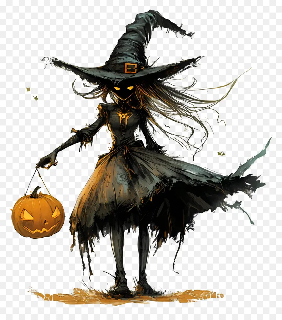 Sorcière D'halloween，Sorcière à La Citrouille PNG