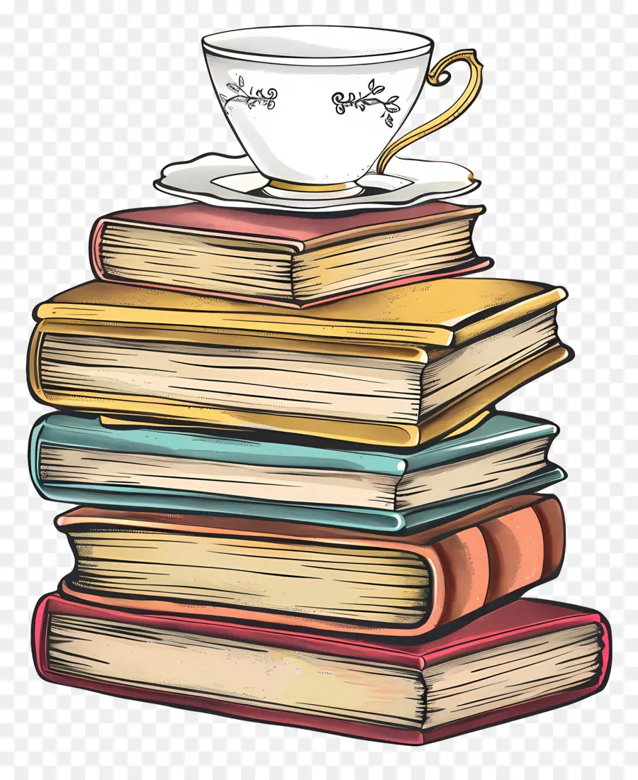 Livres Dessin，Pile De Livres Avec Tasse PNG