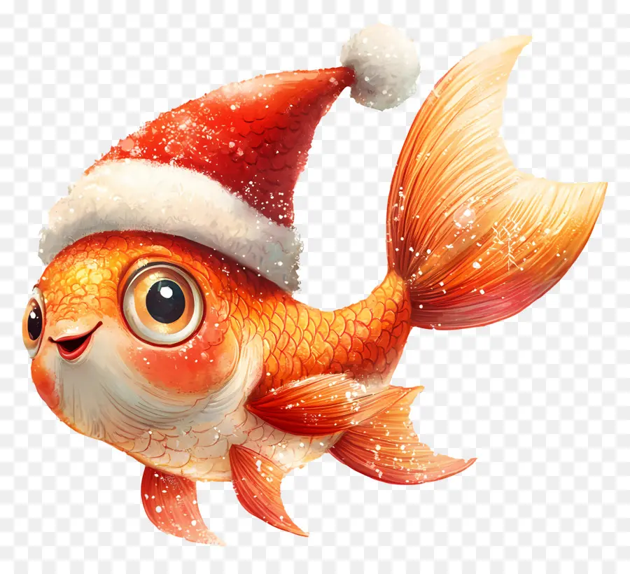 Poisson De Noël，Poisson Rouge Avec Chapeau De Père Noël PNG