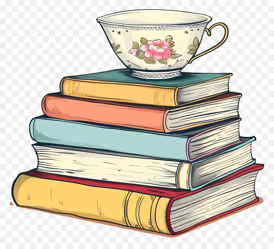 Livres Dessin，Livres Et Tasse De Thé PNG