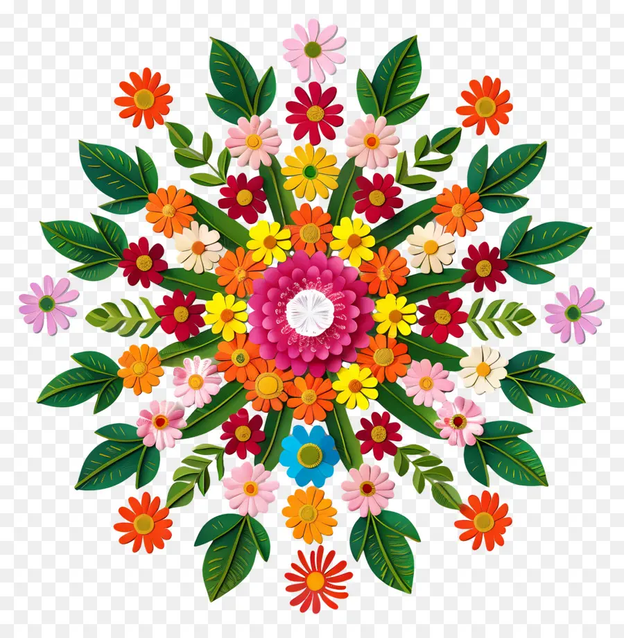 Pookalam，Fleurs Colorées PNG