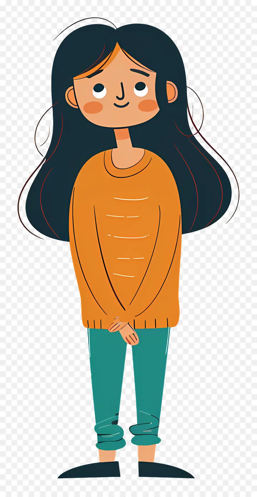 Femme De Dessin Animé，Fille En Pull Orange PNG