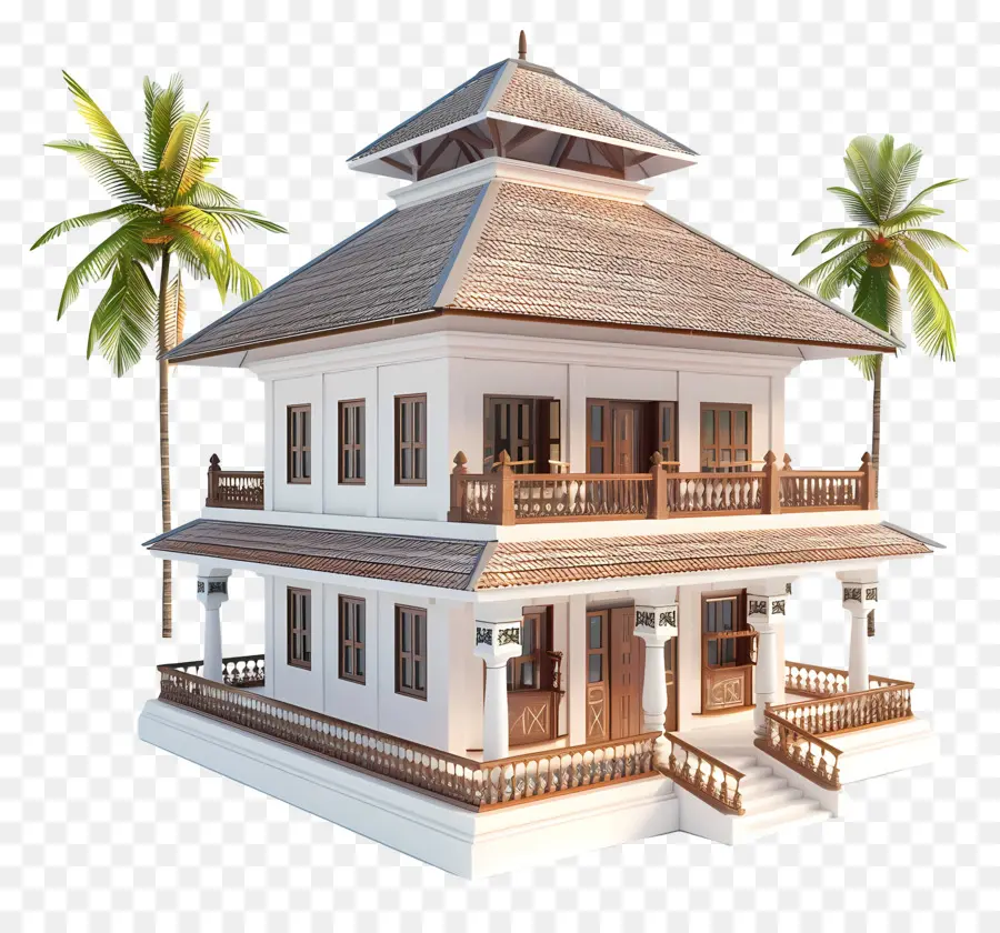 Maison 3d，Maison Traditionnelle Avec Palmiers PNG