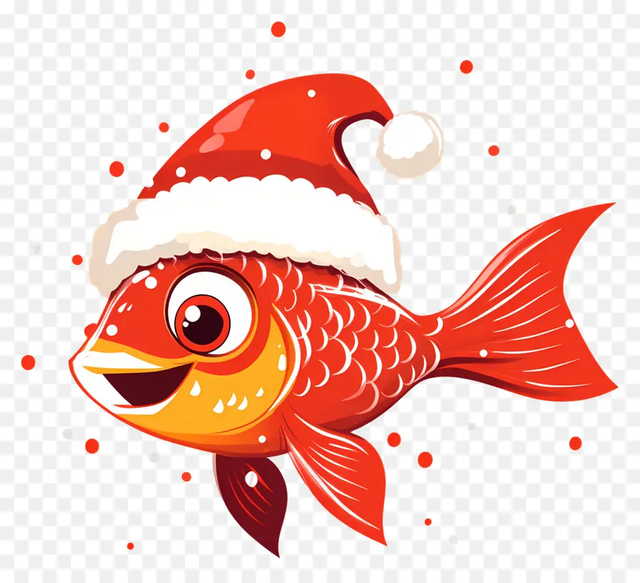 Poisson De Noël，Poisson Rouge Avec Chapeau De Père Noël PNG