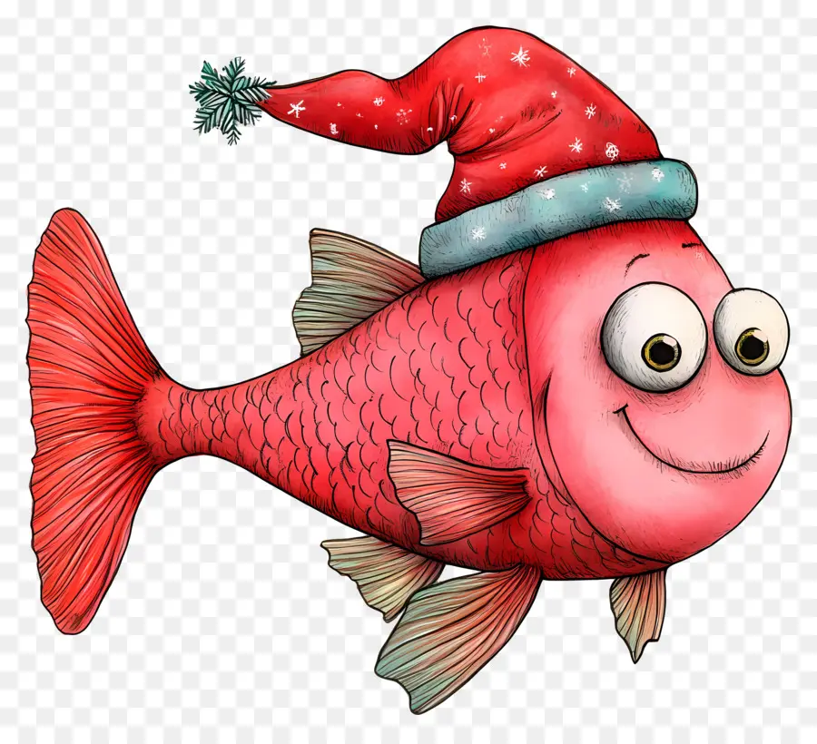 Poisson De Noël，Poisson Avec Bonnet De Noel PNG