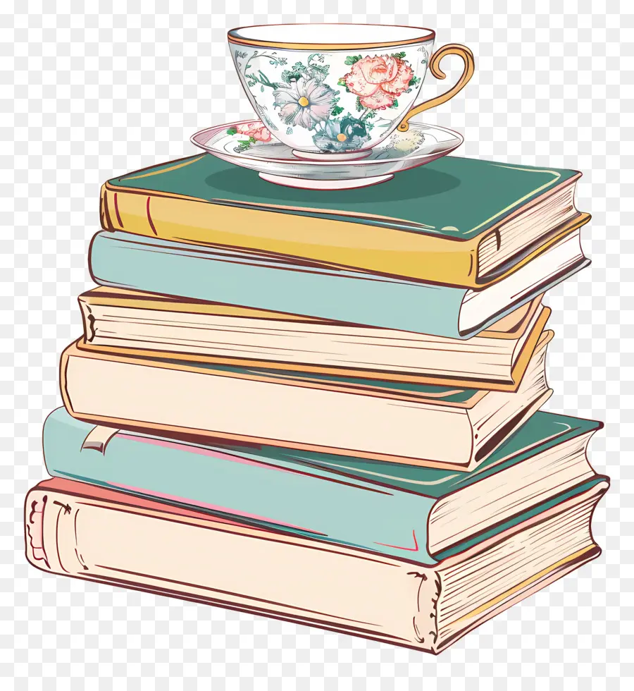 Livres Dessin，Pile De Livres Avec Tasse PNG