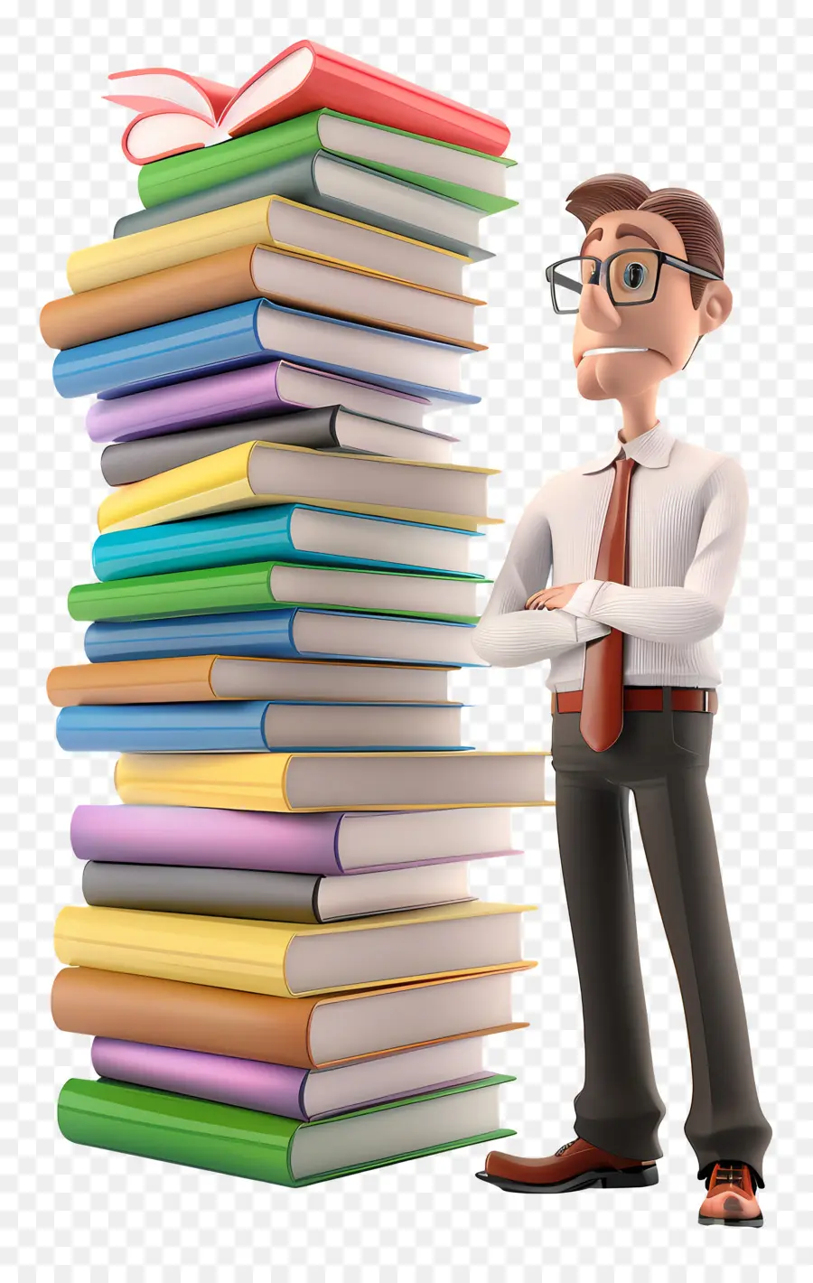 Professeur De Dessin Animé，Pile De Livres PNG