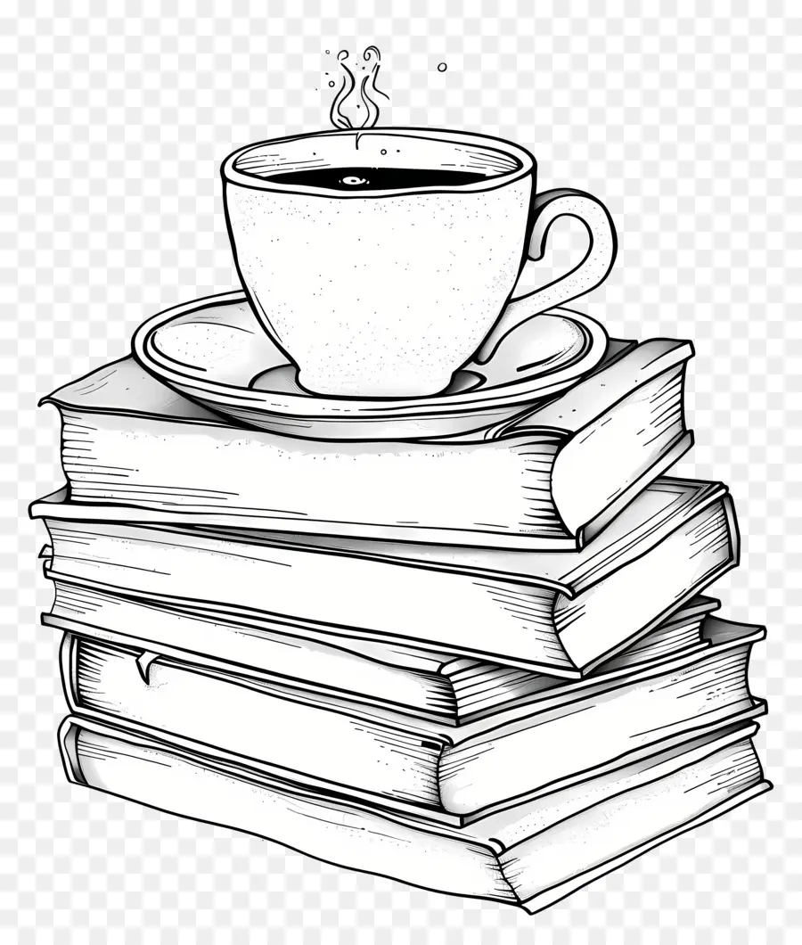 Livres Dessin，Tasse à Café Et Livres PNG