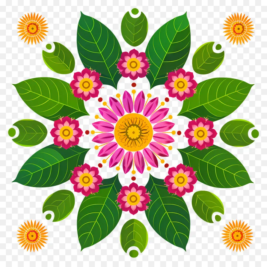 Pookalam，Motif De Fleurs Colorées PNG