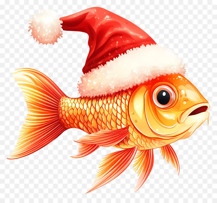 Poisson De Noël，Poisson Rouge Avec Chapeau De Père Noël PNG