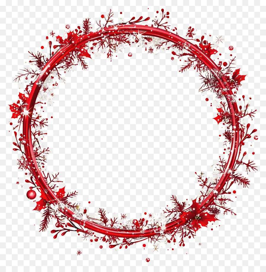 Cadre De Noël Rouge，Couronne Florale Rouge PNG