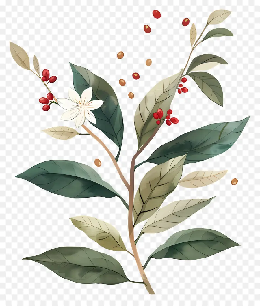 Plante De Café Aquarelle，Plante à Fleurs PNG