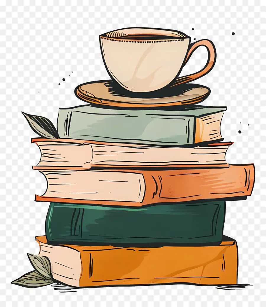 Livres Dessin，Pile De Livres Avec Tasse PNG