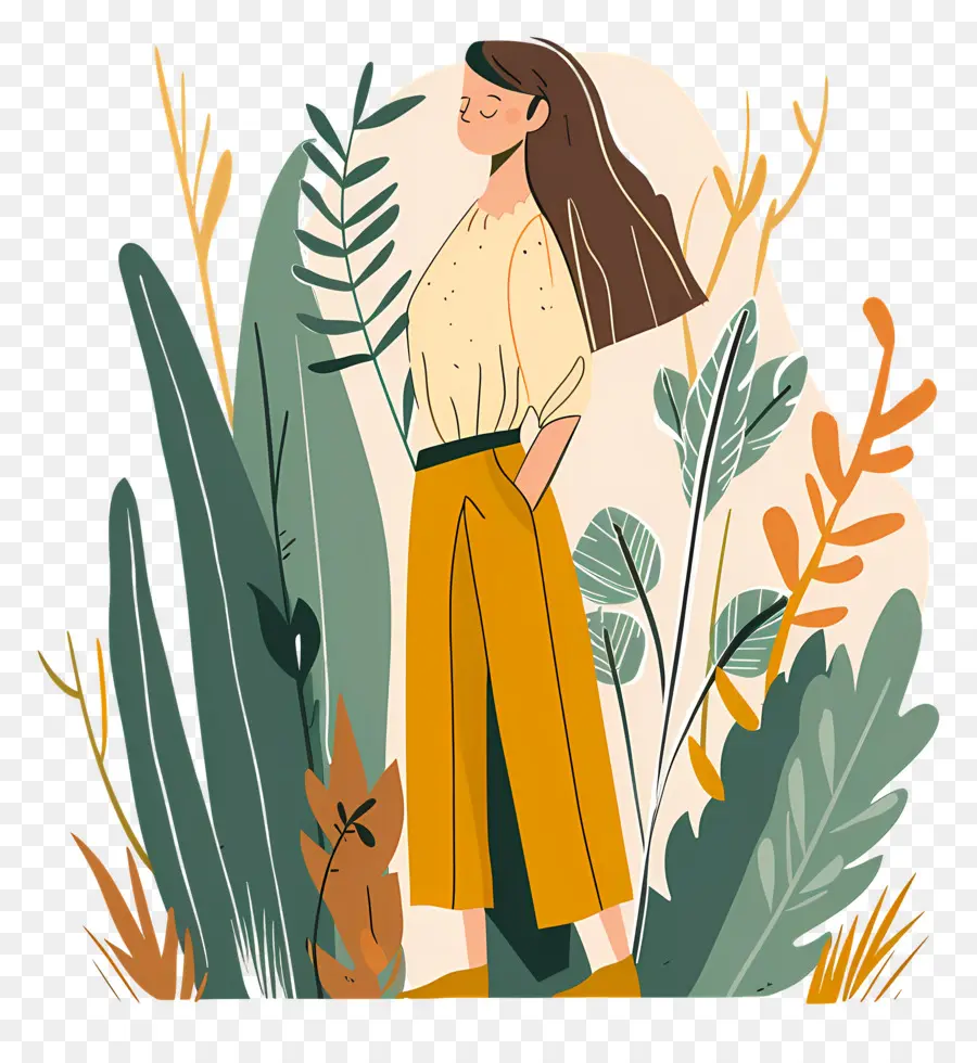 Belle Femme，Fille Avec Des Plantes PNG