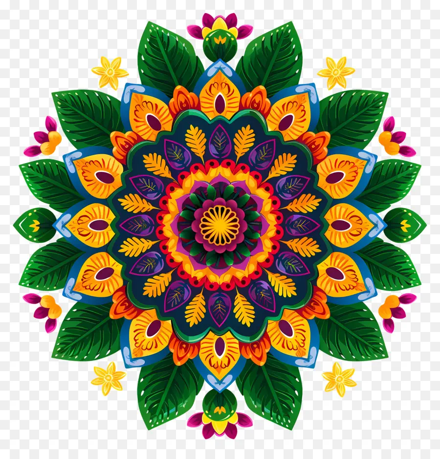 Pookalam，Mandala Coloré PNG