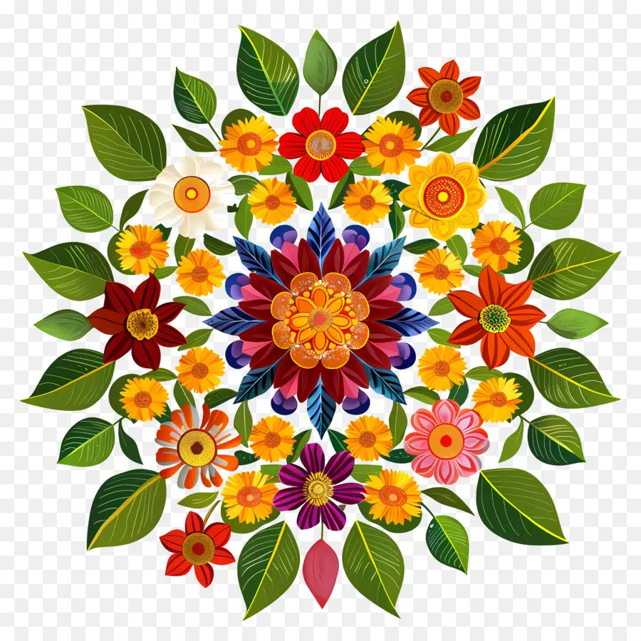 Pookalam，Motif De Fleurs Colorées PNG