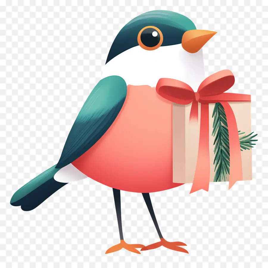 Oiseau De Noël，Oiseau Avec Cadeau PNG