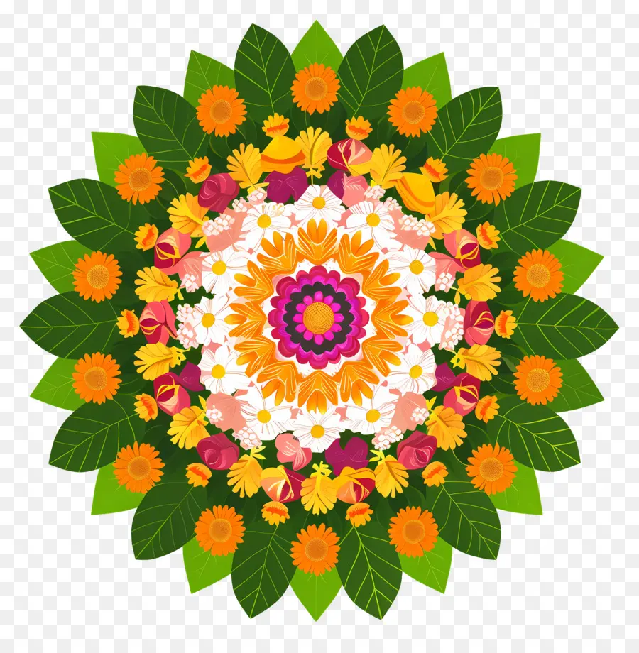 Pookalam，Fleurs Colorées PNG