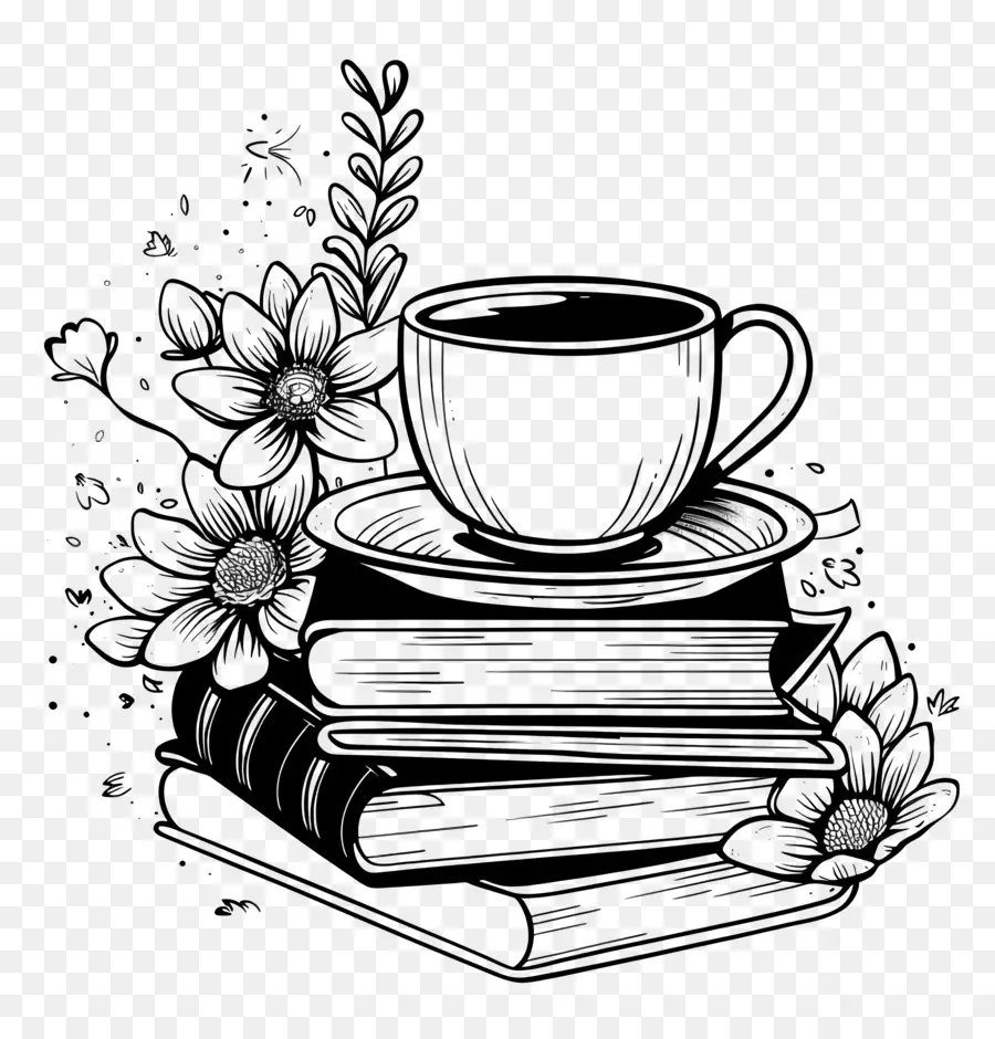 Livres Dessin，Tasse à Café Et Livres PNG