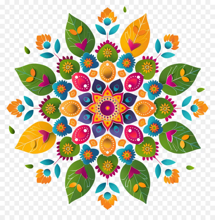 Pookalam，Mandala Coloré PNG