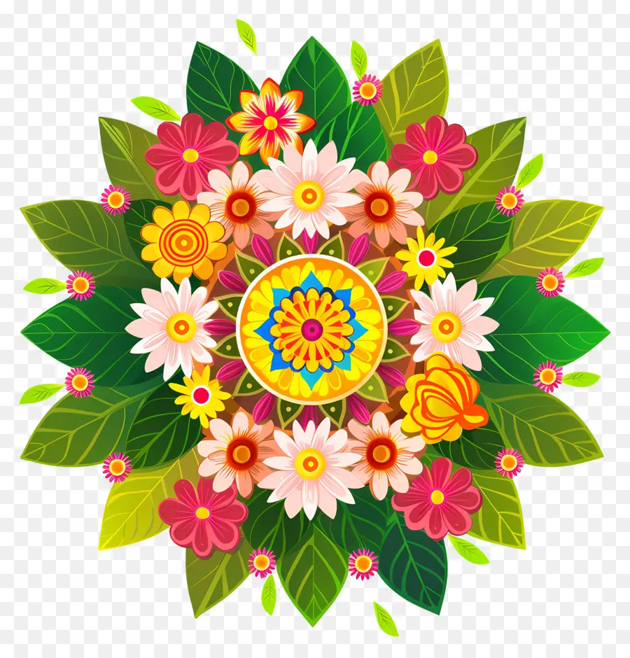 Pookalam，Fleurs Colorées PNG