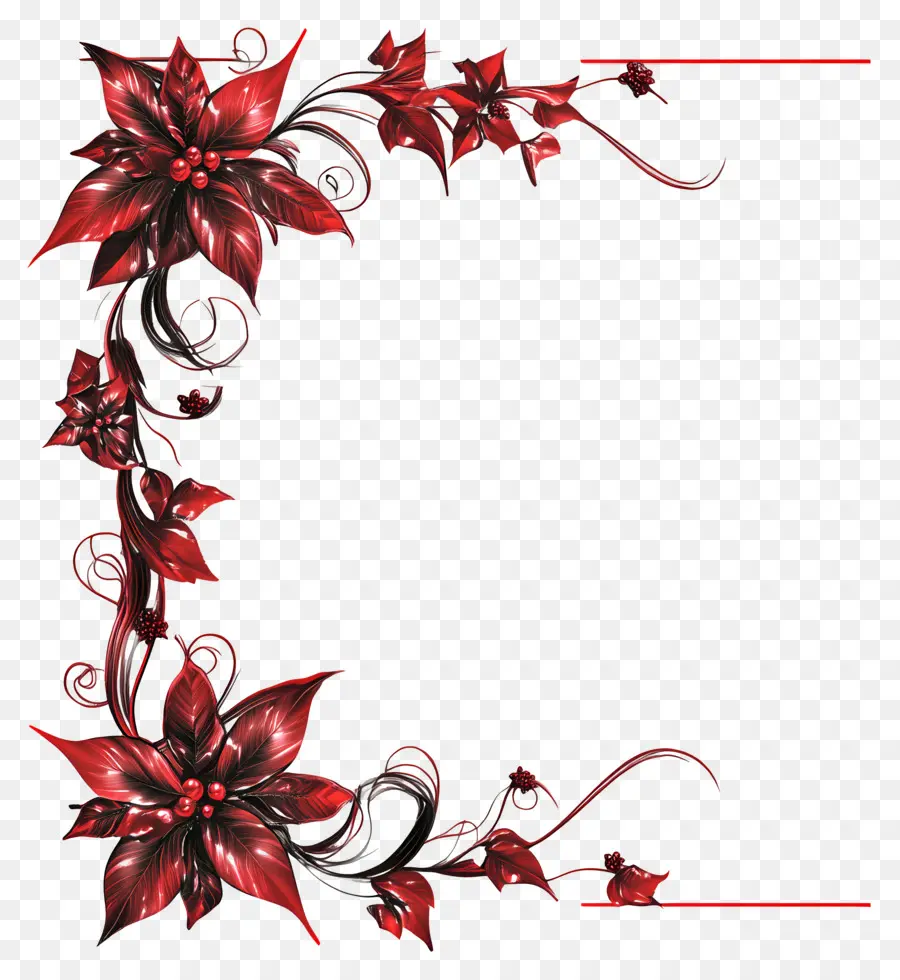 Cadre De Noël Rouge，Design De Coin Floral Rouge PNG