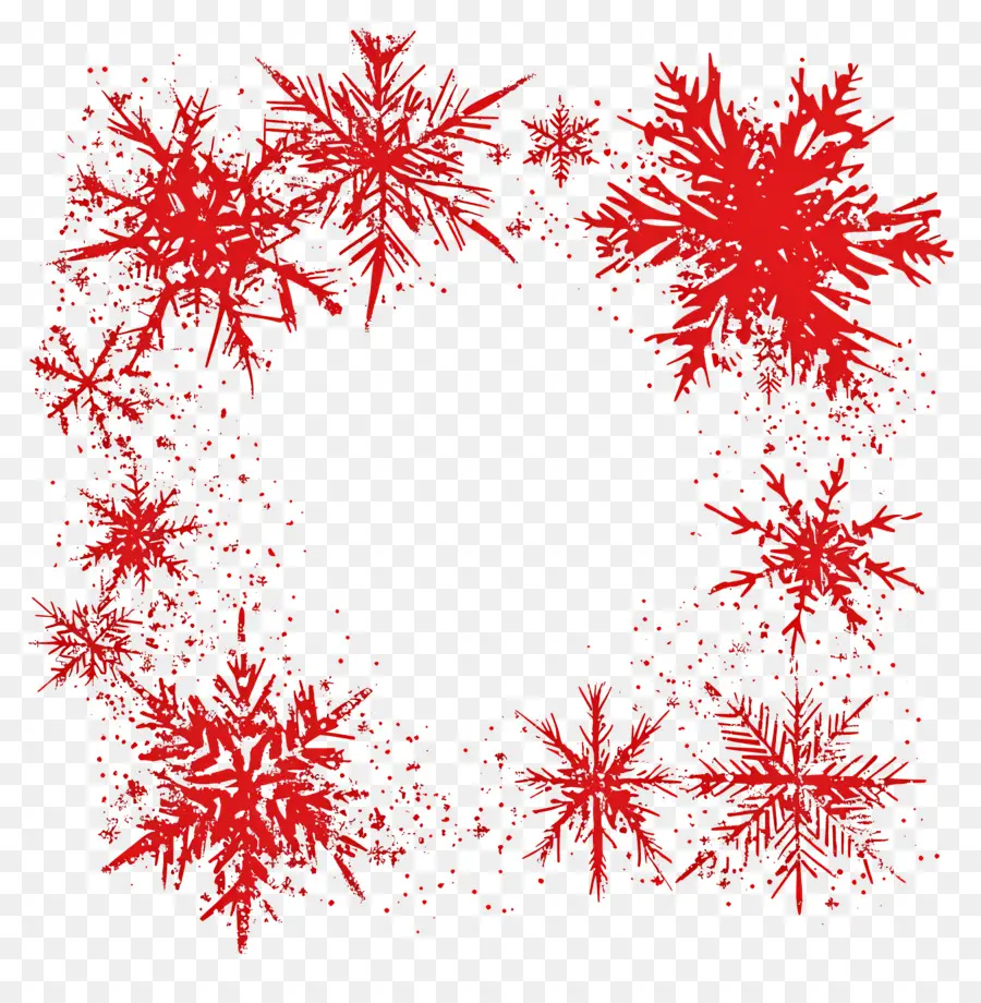 Cadre De Noël Rouge，Flocons De Neige Rouges PNG