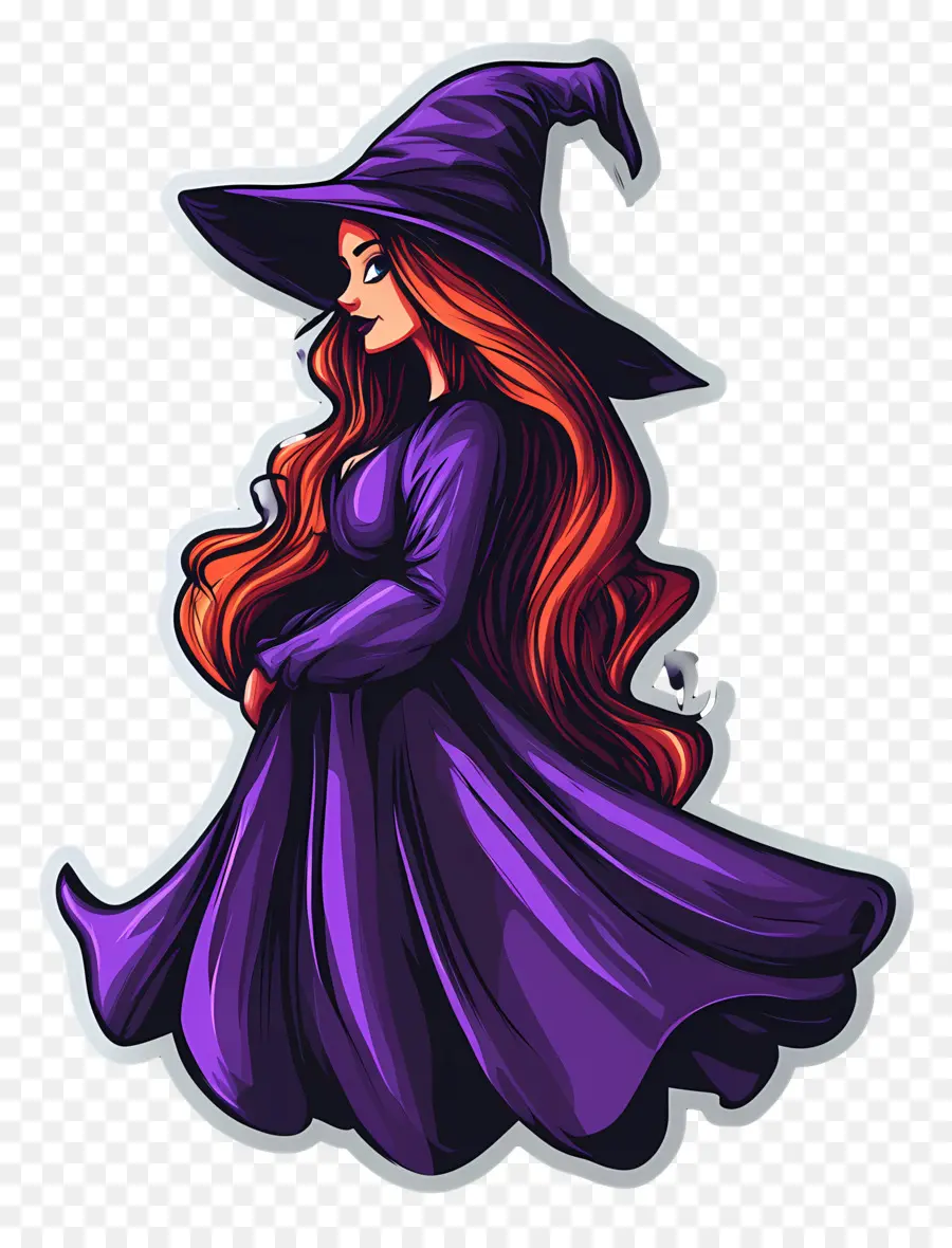 Sorcière D'halloween，Sorcière En Robe Violette PNG