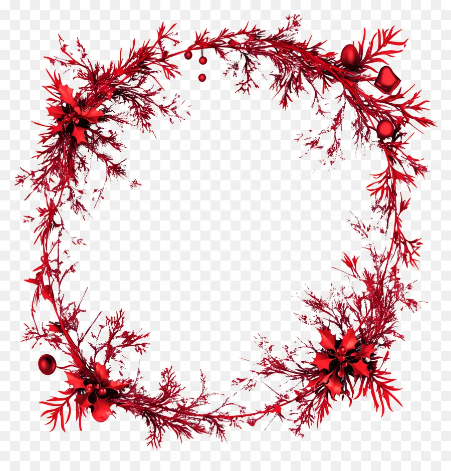 Cadre De Noël Rouge，Couronne Rouge PNG