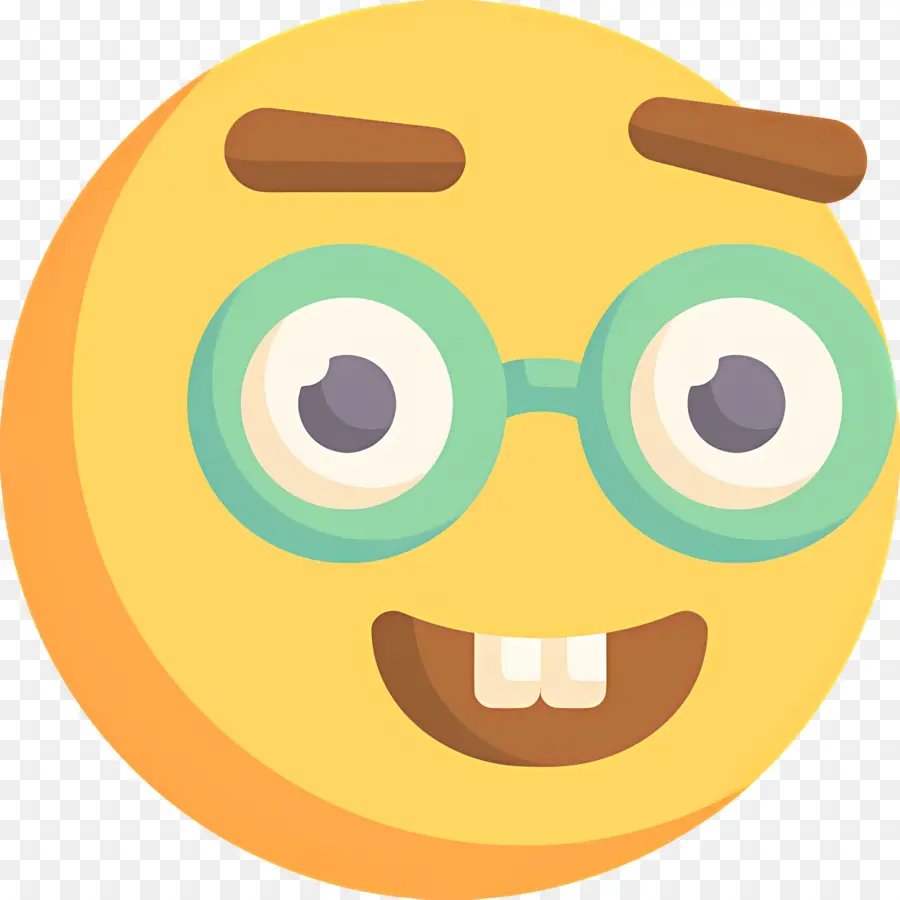 Emoji Nerd，Emoji Jaune Avec Des Lunettes PNG