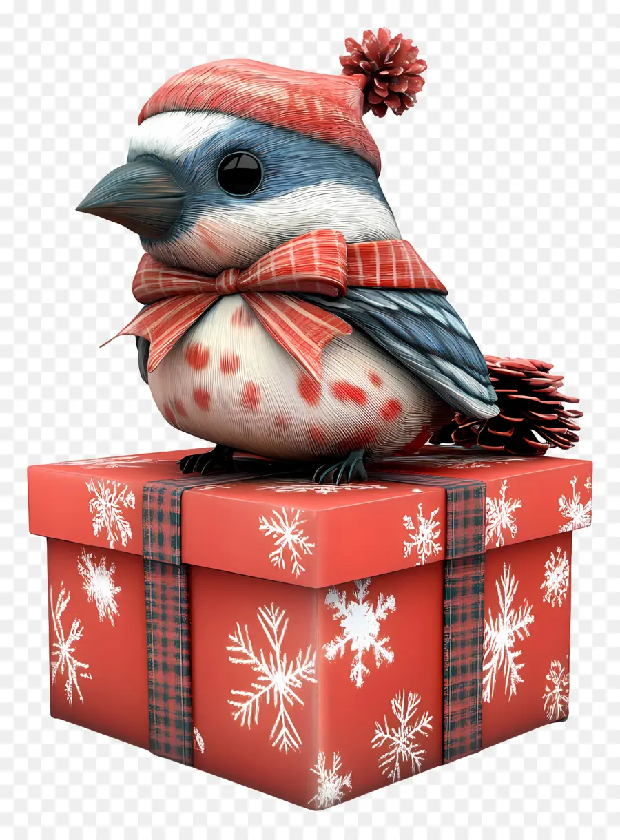 Oiseau De Noël，Oiseau Sur Boîte Cadeau PNG