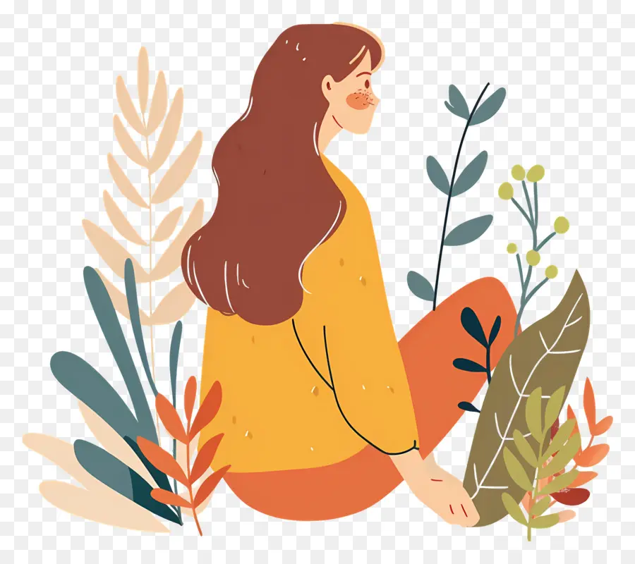 Belle Femme，Fille Avec Des Plantes PNG