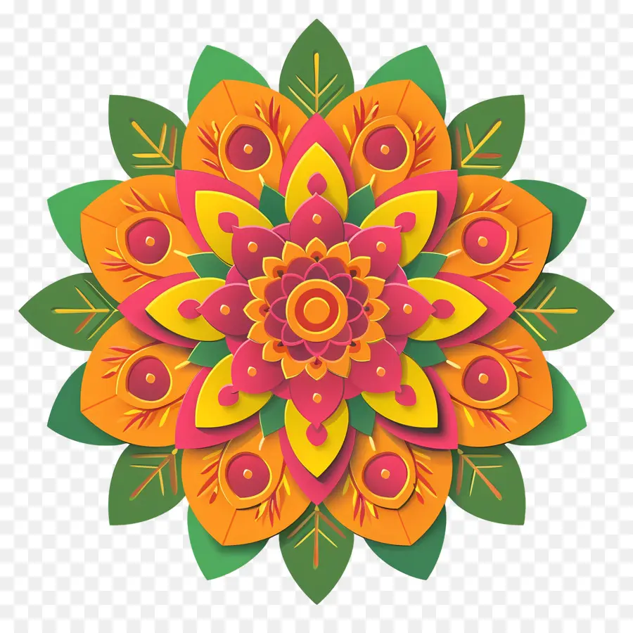 Pookalam，Mandala Coloré PNG