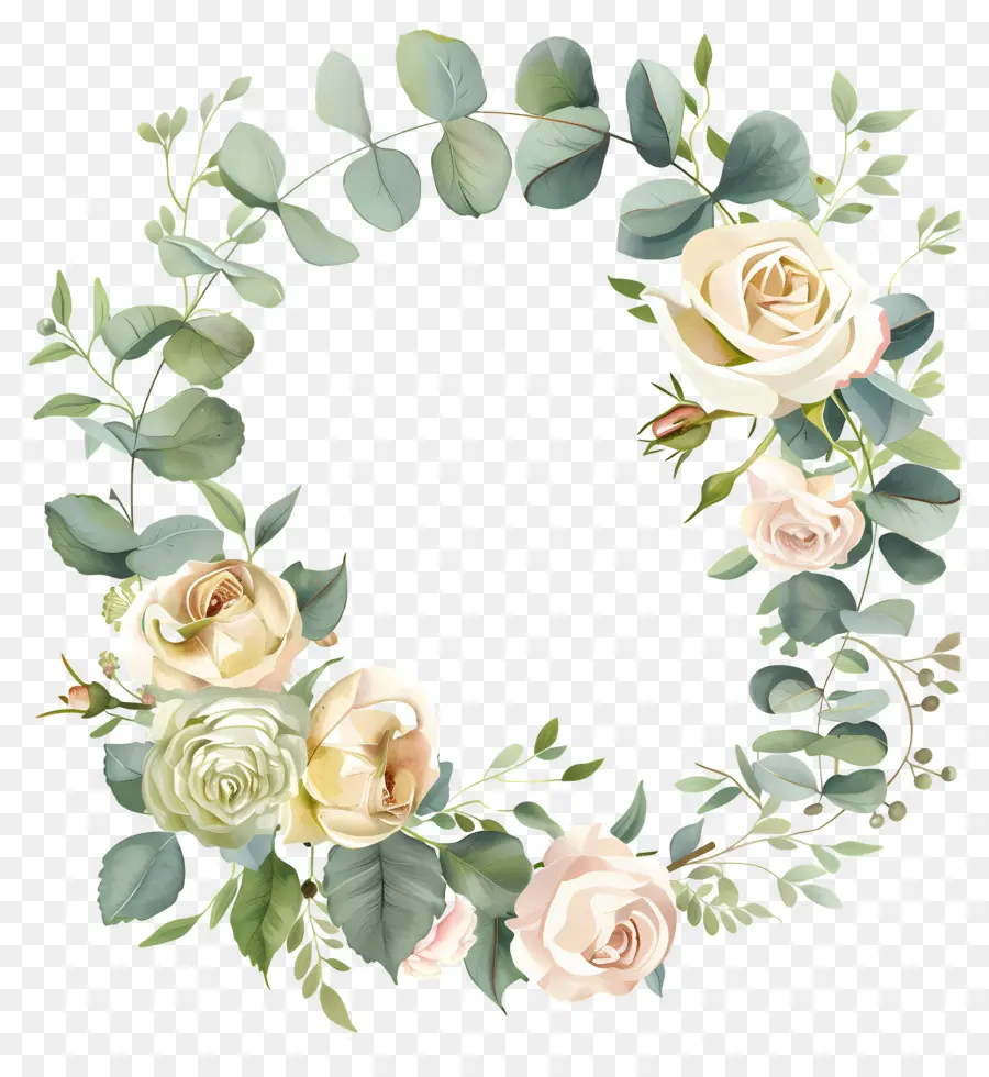 Couronne D'eucalyptus，Couronne De Fleurs Blanches PNG