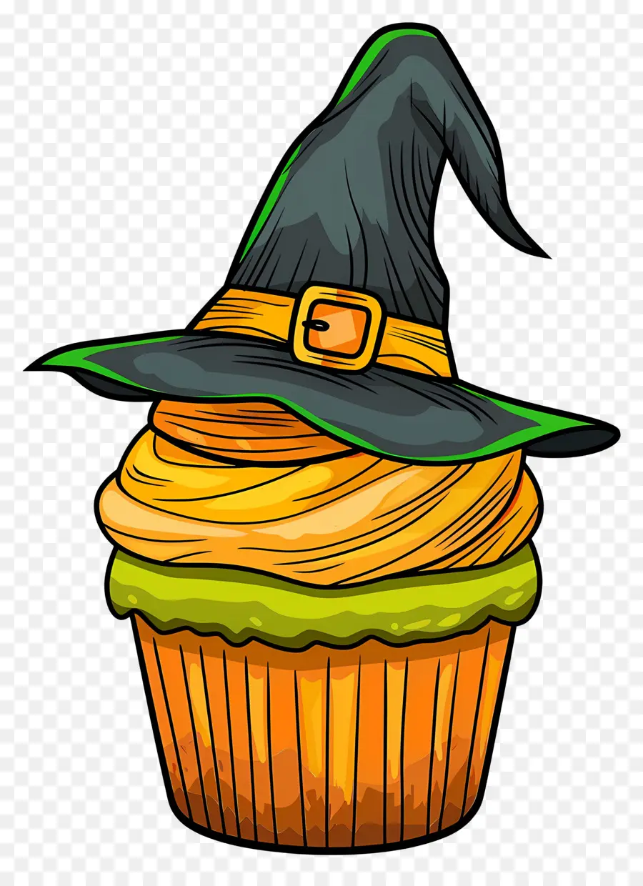 Petit Gâteau D'halloween，Cupcake Avec Chapeau De Sorcière PNG