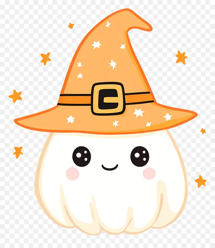 Chapeau D'halloween，Fantôme Mignon Avec Chapeau De Sorcière PNG