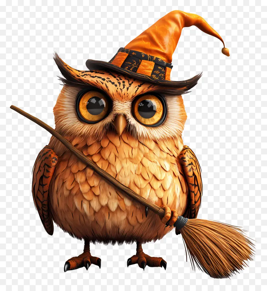 Chouette D'halloween，Chouette Avec Chapeau De Sorcière Orange PNG