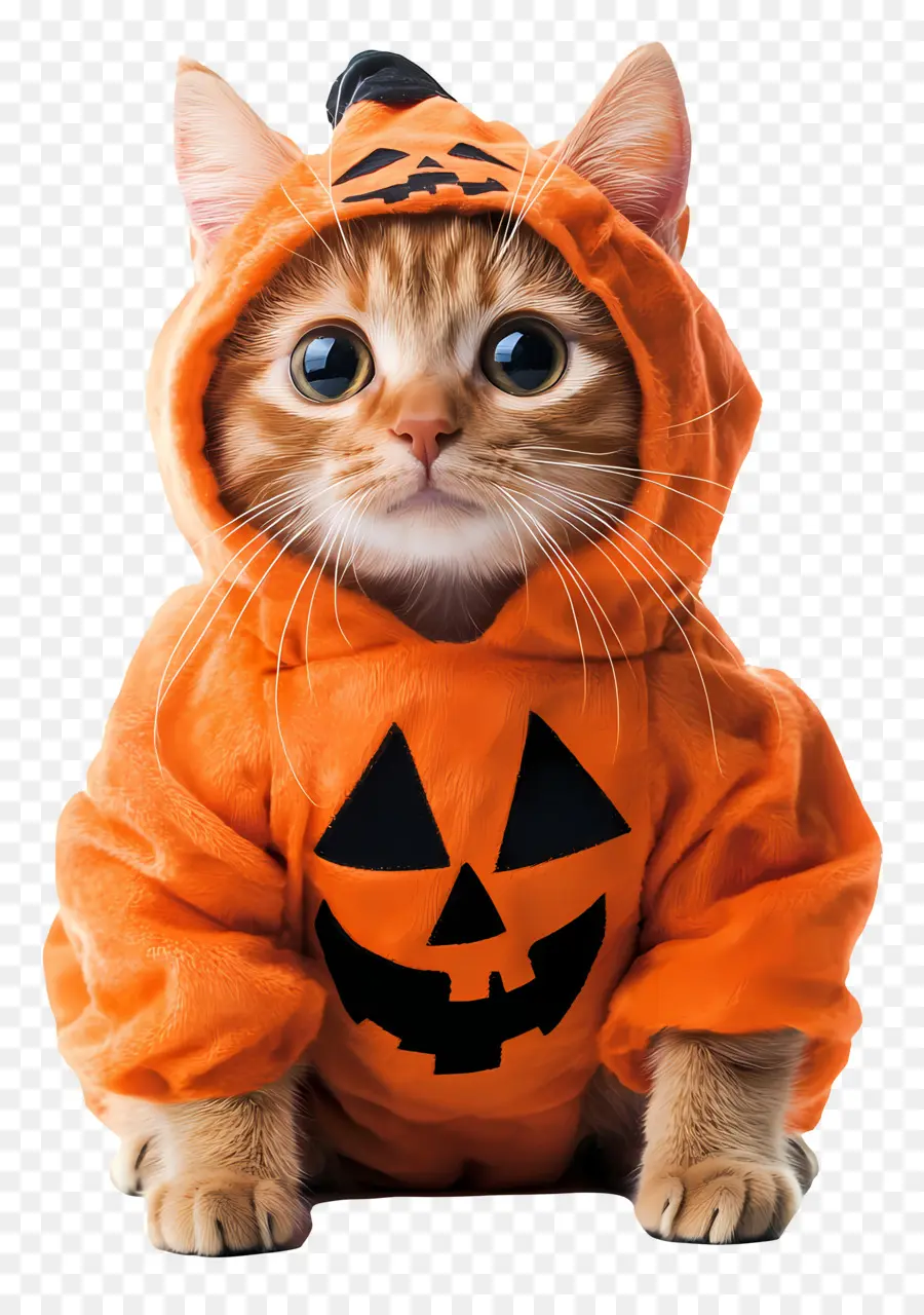 Chat Halloween，Chat En Cape Noire Et Orange PNG