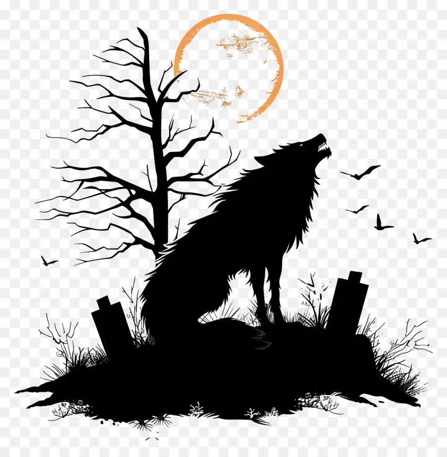 Loup Hurlant，Silhouette De Loup Hurlant PNG