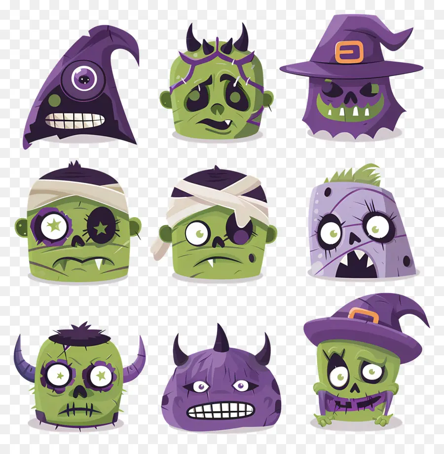 Personnages D'halloween，Visages De Zombies PNG