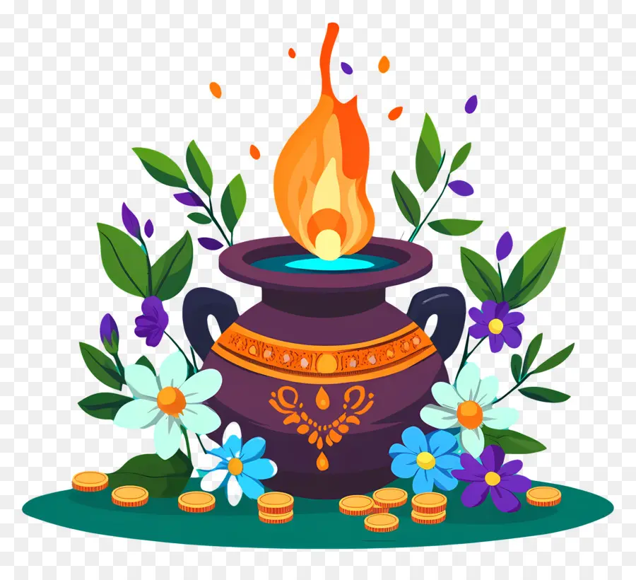 Akshaya Tritiya，Pot Avec Flamme PNG