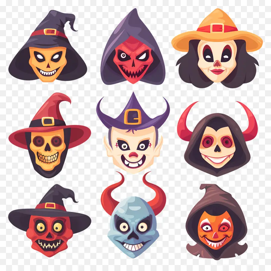 Personnages D'halloween，Visages D'halloween PNG