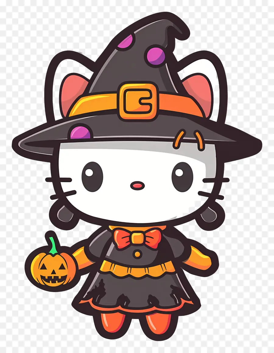 Bonjour Kitty Halloween，Chat En Costume De Sorcière PNG