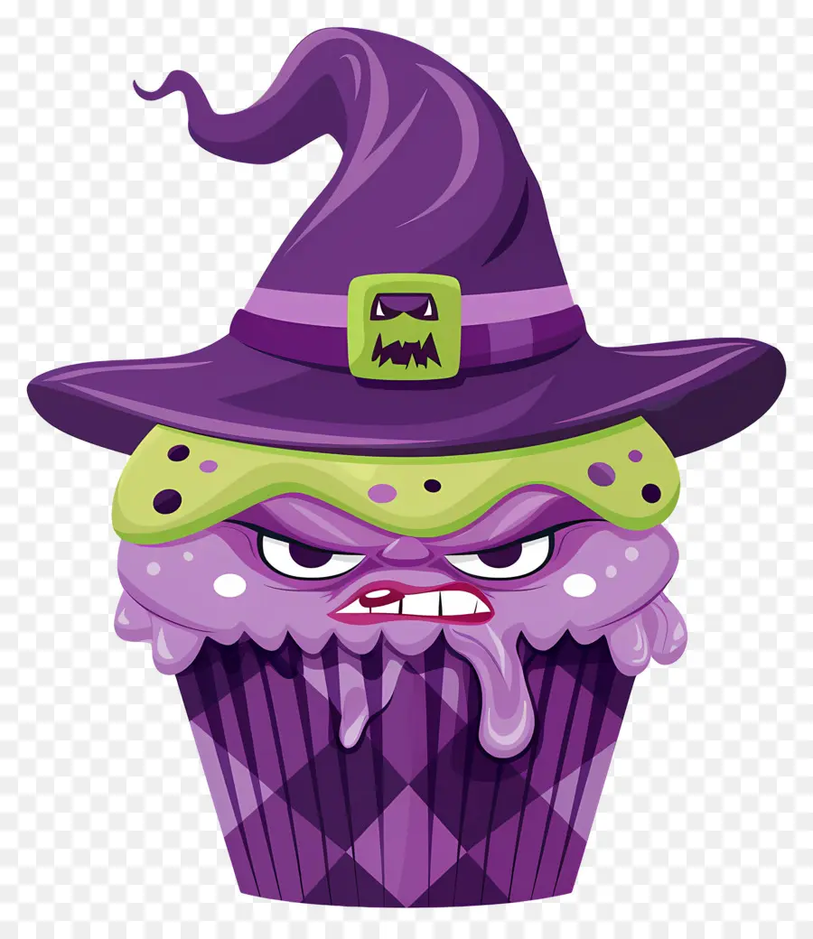 Petit Gâteau D'halloween，Cupcake De Sorcière Violette PNG